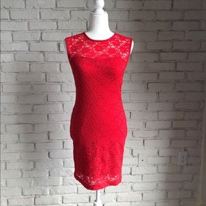Bebe Red Coral Lace Dress